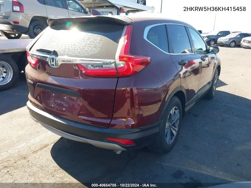 2019 Honda Cr-V Lx VIN: 2HKRW5H36KH415458 Lot: 40654705