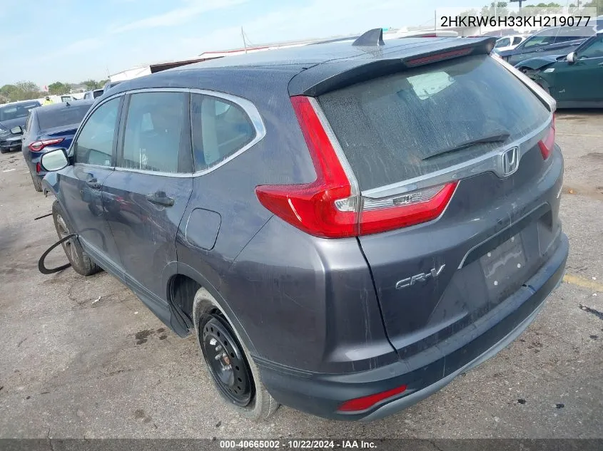 2019 Honda Cr-V Lx VIN: 2HKRW6H33KH219077 Lot: 40665002