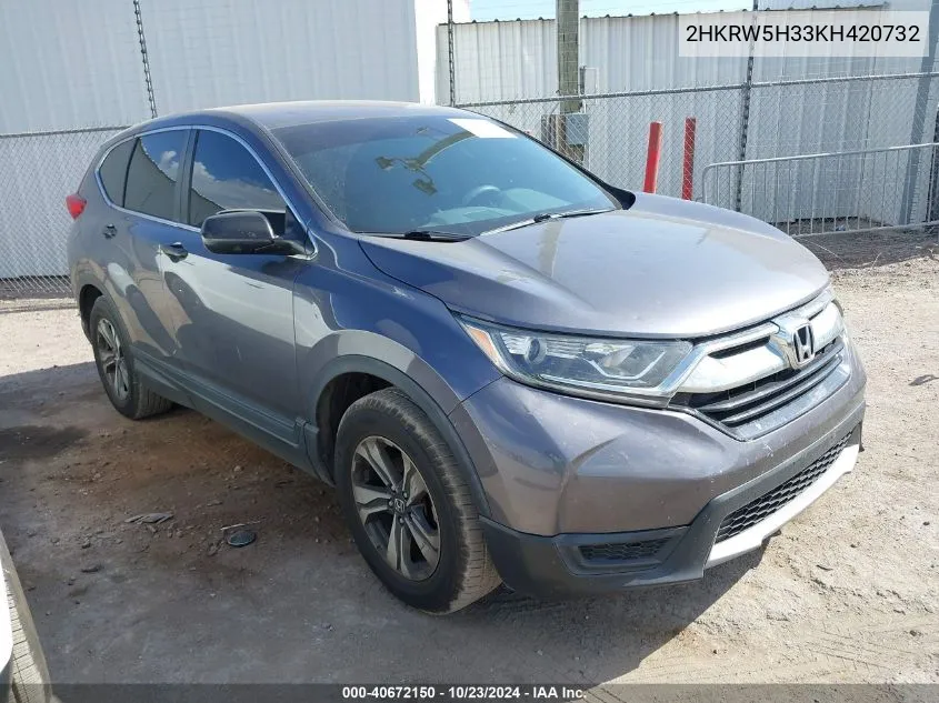 2019 Honda Cr-V Lx VIN: 2HKRW5H33KH420732 Lot: 40672150