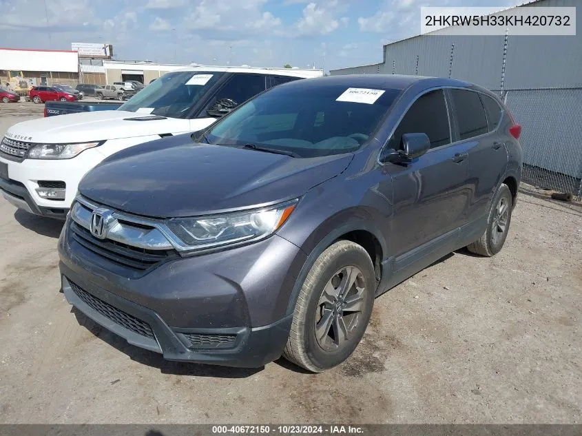 2019 Honda Cr-V Lx VIN: 2HKRW5H33KH420732 Lot: 40672150