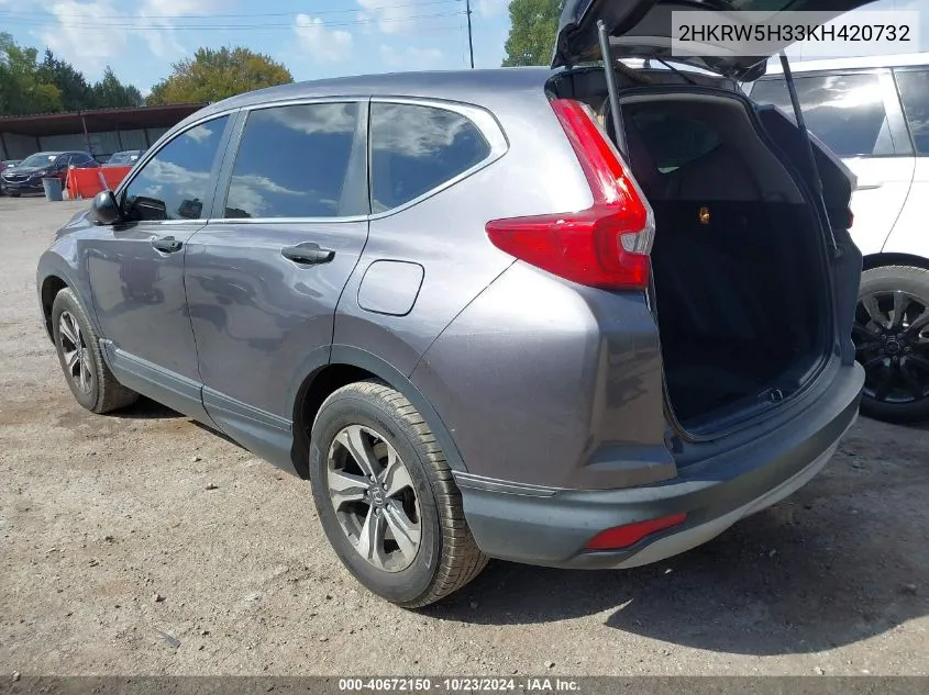 2019 Honda Cr-V Lx VIN: 2HKRW5H33KH420732 Lot: 40672150