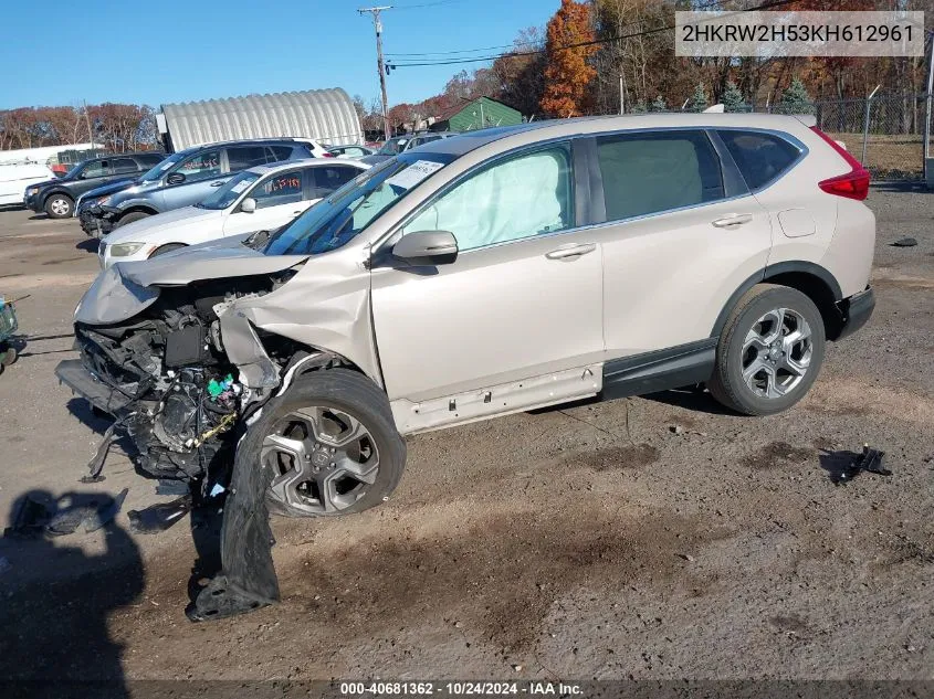 2019 Honda Cr-V Ex VIN: 2HKRW2H53KH612961 Lot: 40681362