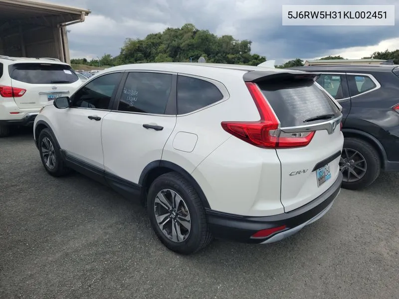 2019 Honda Cr-V Lx VIN: 5J6RW5H31KL002451 Lot: 40719626