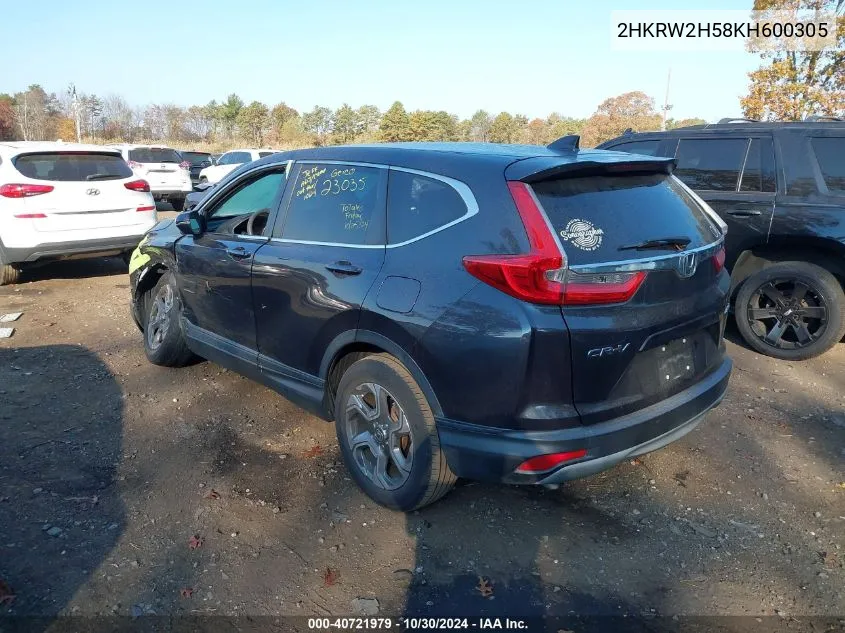 2019 Honda Cr-V Ex VIN: 2HKRW2H58KH600305 Lot: 40721979