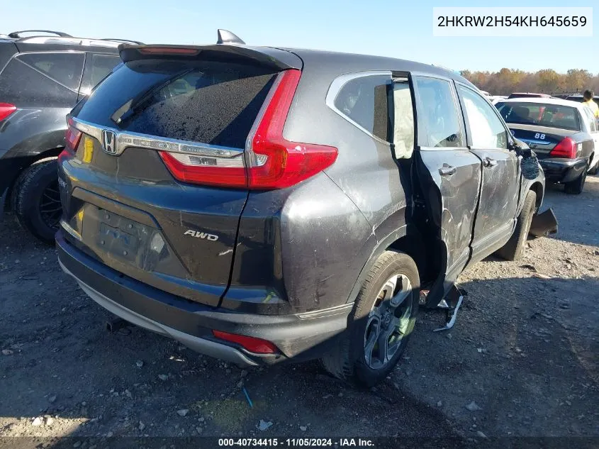 2019 Honda Cr-V Ex VIN: 2HKRW2H54KH645659 Lot: 40734415