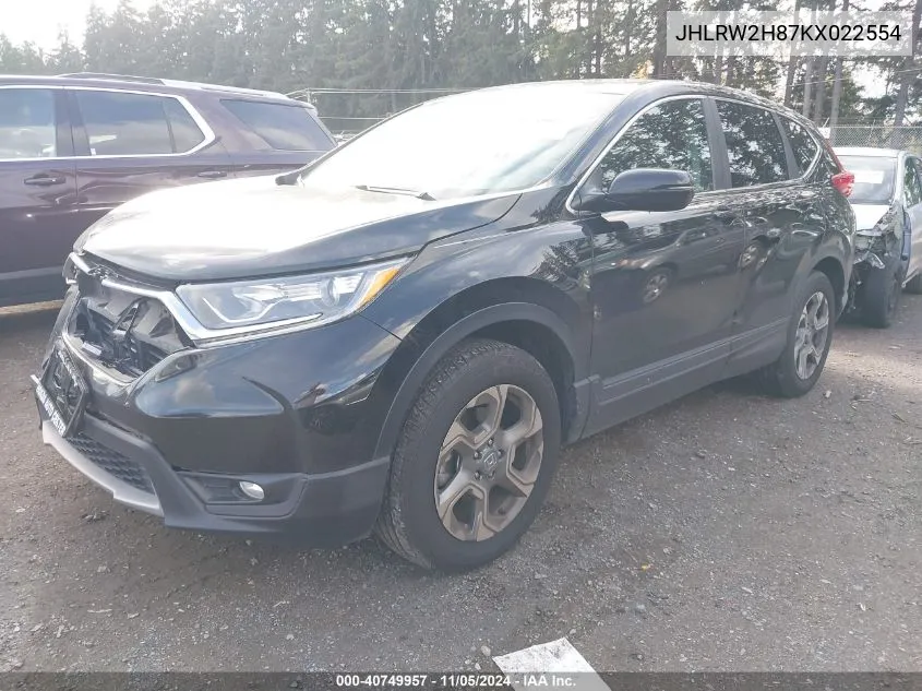 2019 Honda Cr-V Ex-L VIN: JHLRW2H87KX022554 Lot: 40749957