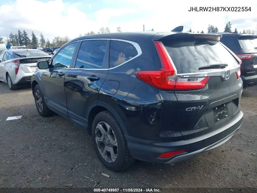 2019 Honda Cr-V Ex-L VIN: JHLRW2H87KX022554 Lot: 40749957