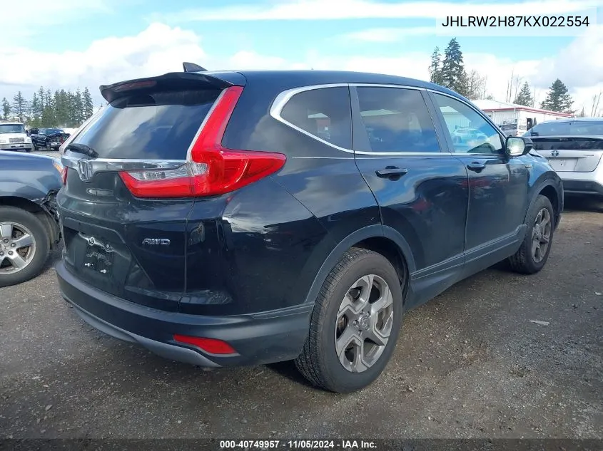 2019 Honda Cr-V Ex-L VIN: JHLRW2H87KX022554 Lot: 40749957