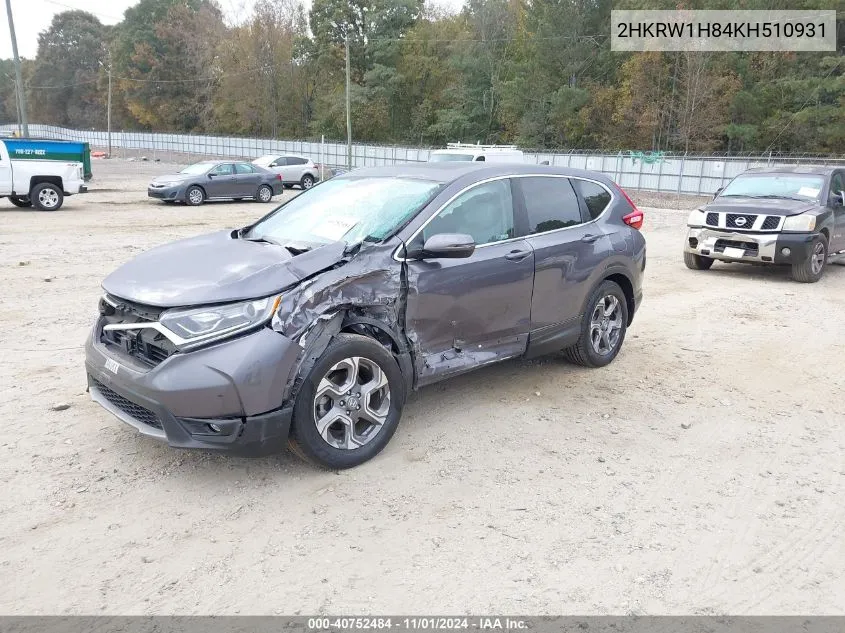 2019 Honda Cr-V Ex-L VIN: 2HKRW1H84KH510931 Lot: 40752484