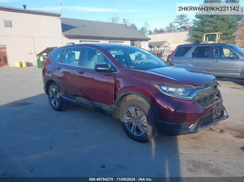 2019 Honda Cr-V Lx VIN: 2HKRW6H39KH221142 Lot: 40754270