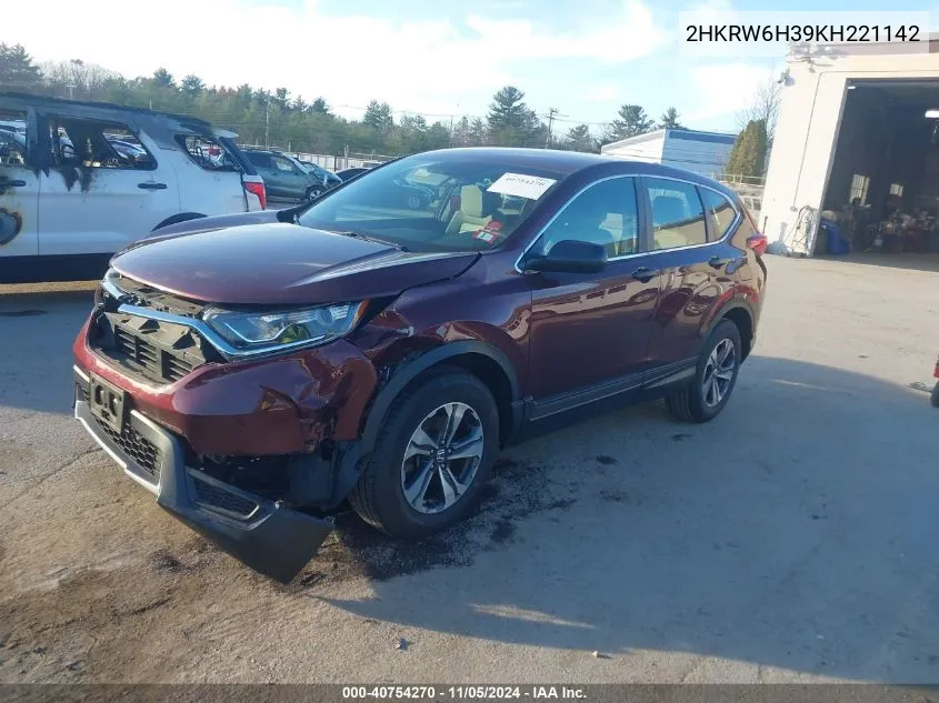 2019 Honda Cr-V Lx VIN: 2HKRW6H39KH221142 Lot: 40754270