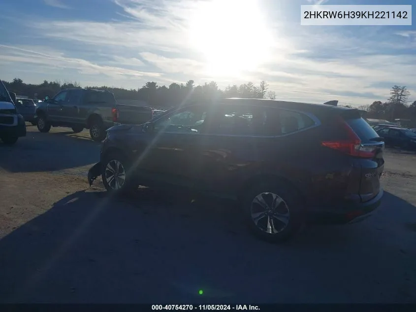 2019 Honda Cr-V Lx VIN: 2HKRW6H39KH221142 Lot: 40754270