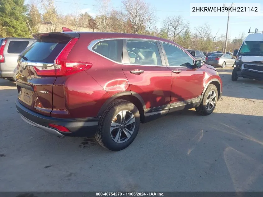 2019 Honda Cr-V Lx VIN: 2HKRW6H39KH221142 Lot: 40754270