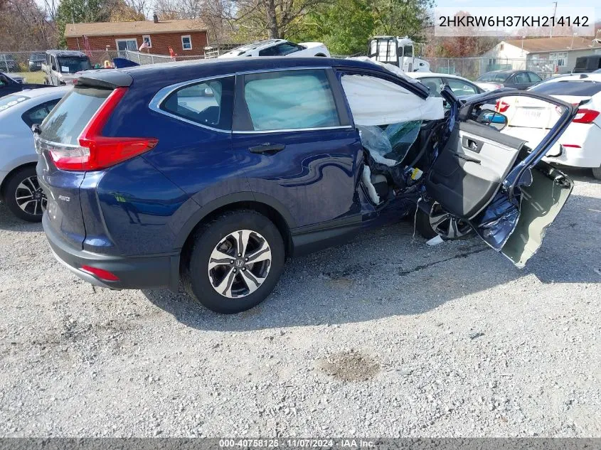 2019 Honda Cr-V Lx VIN: 2HKRW6H37KH214142 Lot: 40758125