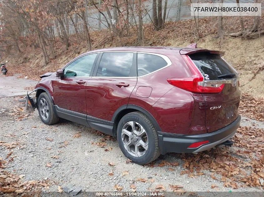 2019 Honda Cr-V Ex-L VIN: 7FARW2H80KE038400 Lot: 40766668