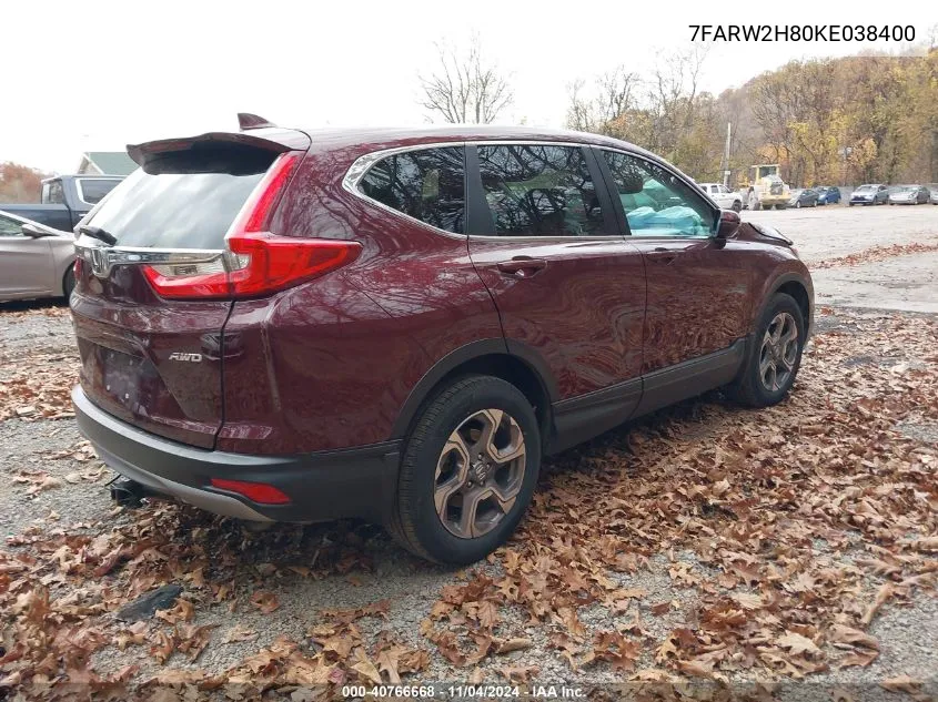 2019 Honda Cr-V Ex-L VIN: 7FARW2H80KE038400 Lot: 40766668