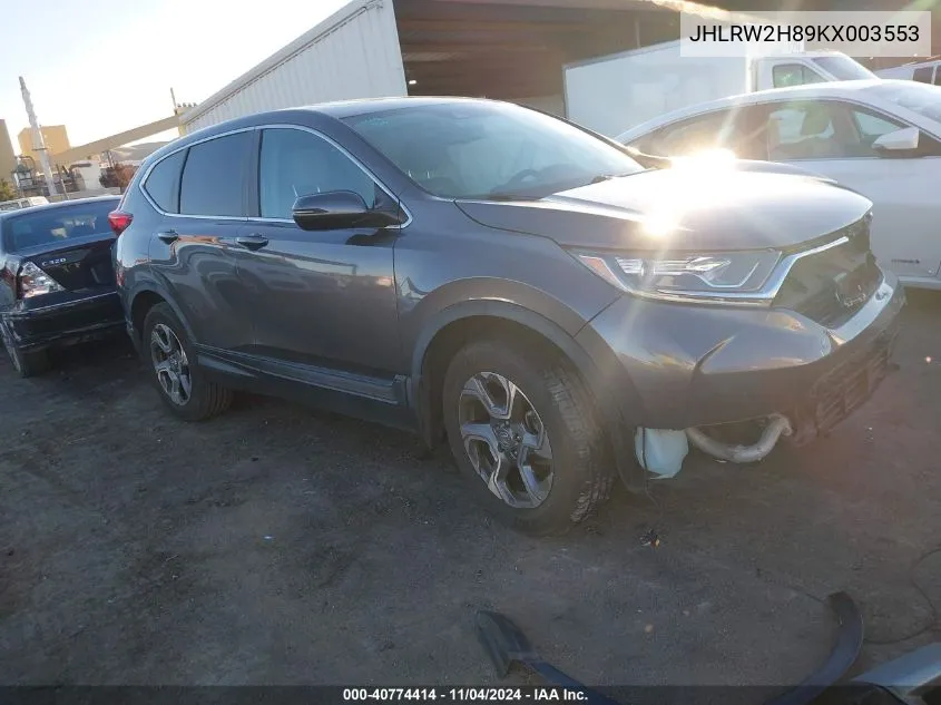 2019 Honda Cr-V Ex-L VIN: JHLRW2H89KX003553 Lot: 40774414