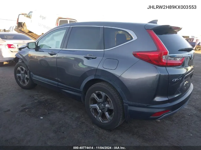 2019 Honda Cr-V Ex-L VIN: JHLRW2H89KX003553 Lot: 40774414