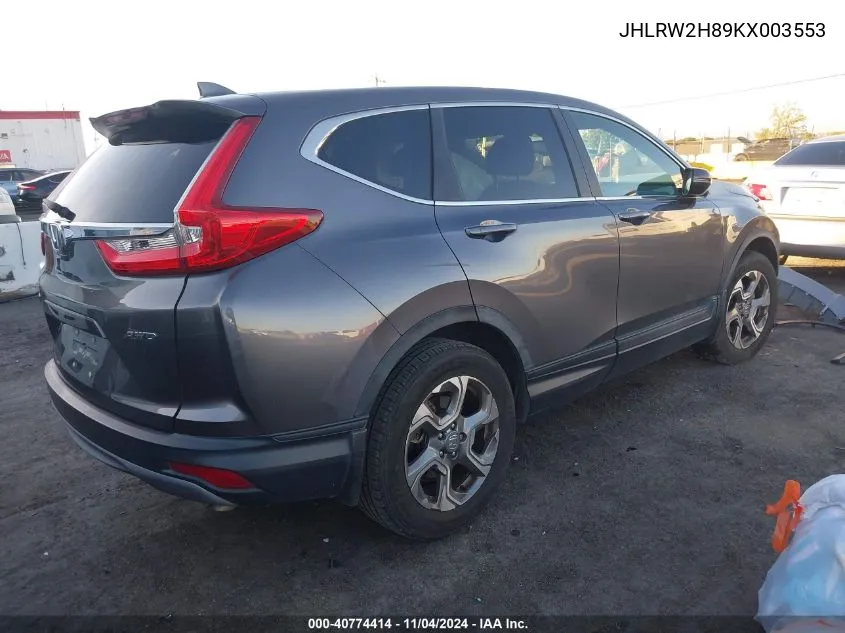 2019 Honda Cr-V Ex-L VIN: JHLRW2H89KX003553 Lot: 40774414