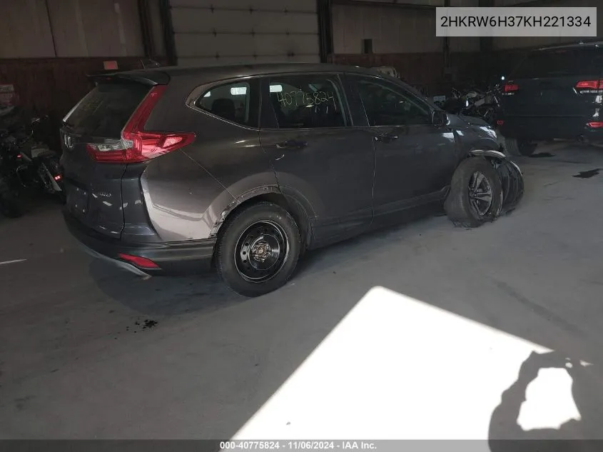 2019 Honda Cr-V Lx VIN: 2HKRW6H37KH221334 Lot: 40775824