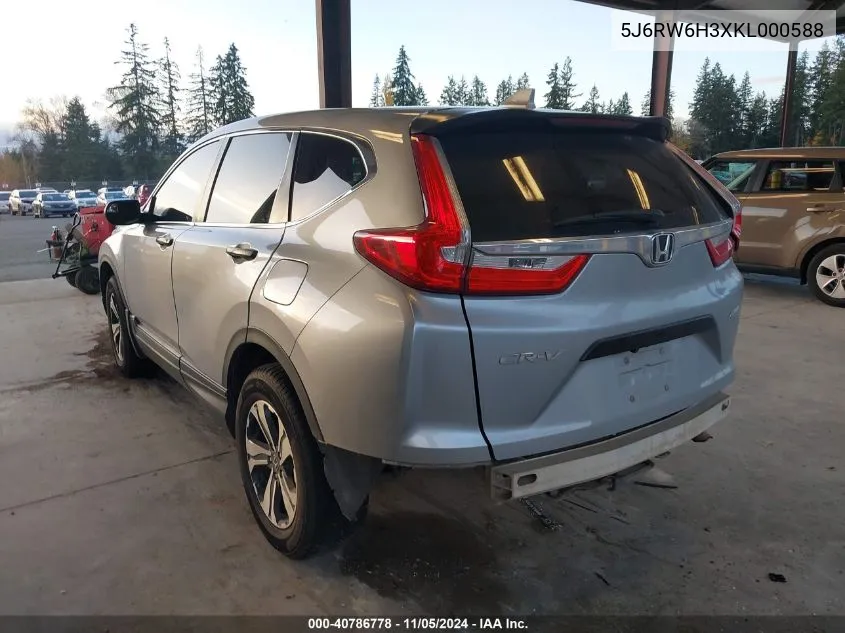 2019 Honda Cr-V Lx VIN: 5J6RW6H3XKL000588 Lot: 40786778