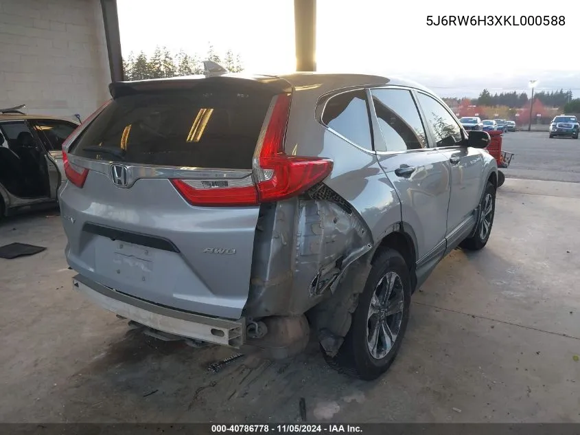 2019 Honda Cr-V Lx VIN: 5J6RW6H3XKL000588 Lot: 40786778