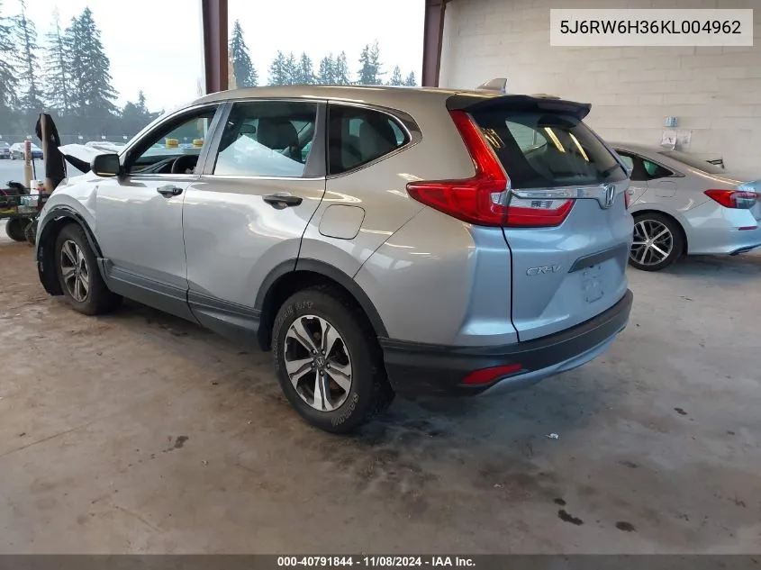 2019 Honda Cr-V Lx VIN: 5J6RW6H36KL004962 Lot: 40791844