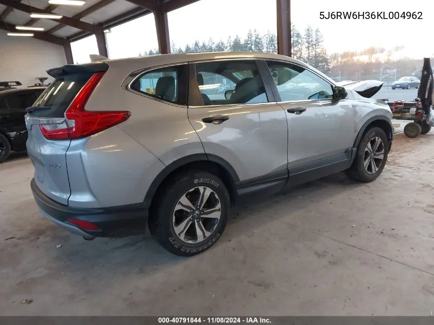 2019 Honda Cr-V Lx VIN: 5J6RW6H36KL004962 Lot: 40791844