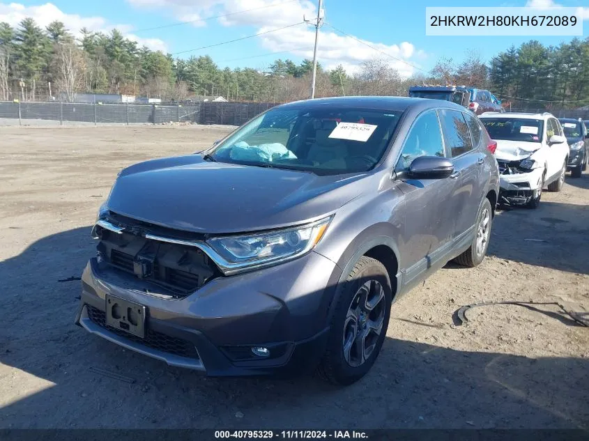 2019 Honda Cr-V Ex-L VIN: 2HKRW2H80KH672089 Lot: 40795329