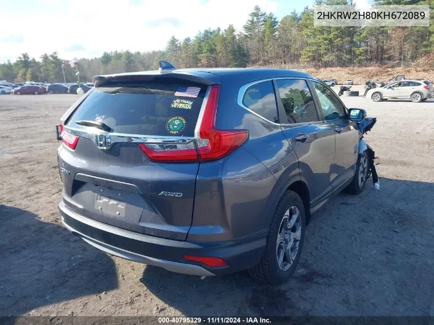 2019 Honda Cr-V Ex-L VIN: 2HKRW2H80KH672089 Lot: 40795329