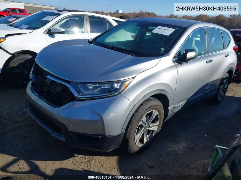 2019 Honda Cr-V Lx VIN: 2HKRW5H30KH403595 Lot: 40810137