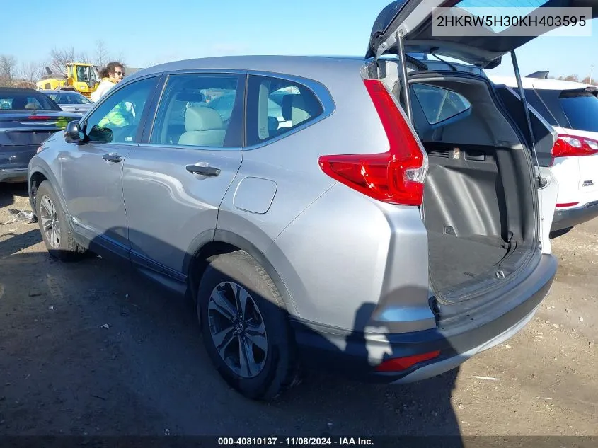 2019 Honda Cr-V Lx VIN: 2HKRW5H30KH403595 Lot: 40810137