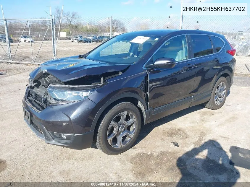 2019 Honda Cr-V Ex VIN: 2HKRW2H55KH637702 Lot: 40812418