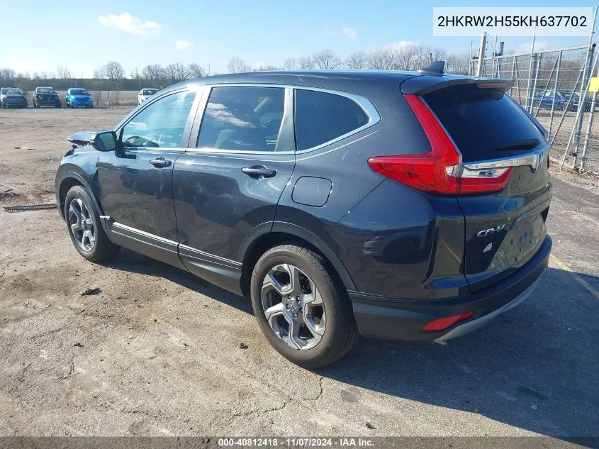 2019 Honda Cr-V Ex VIN: 2HKRW2H55KH637702 Lot: 40812418