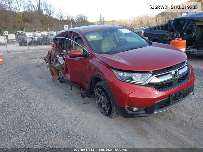 2019 Honda Cr-V Ex VIN: 5J6RW2H51KL019203 Lot: 40817752