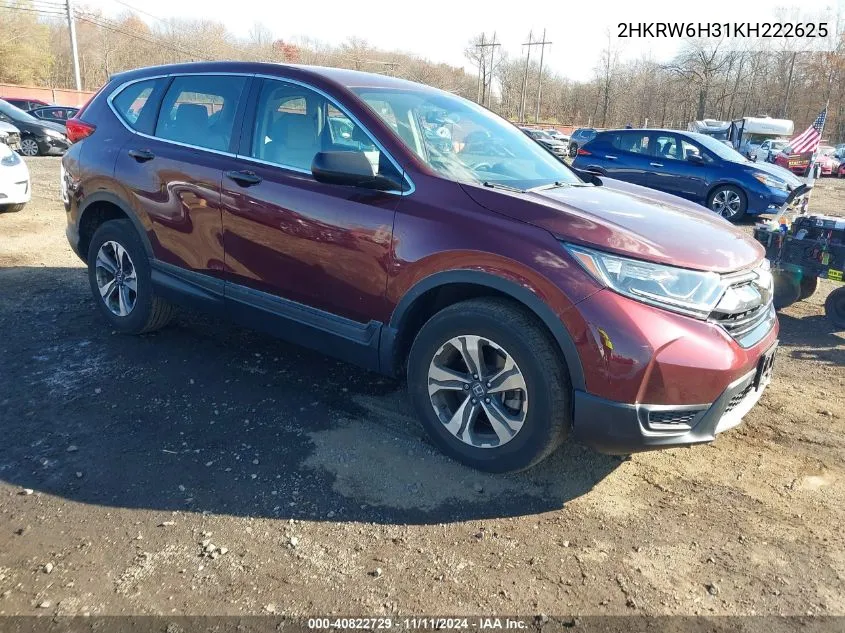 2019 Honda Cr-V Lx VIN: 2HKRW6H31KH222625 Lot: 40822729