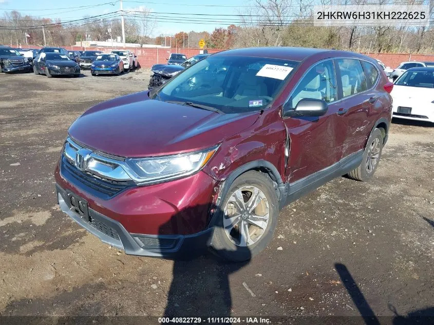 2019 Honda Cr-V Lx VIN: 2HKRW6H31KH222625 Lot: 40822729