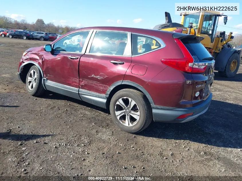 2019 Honda Cr-V Lx VIN: 2HKRW6H31KH222625 Lot: 40822729