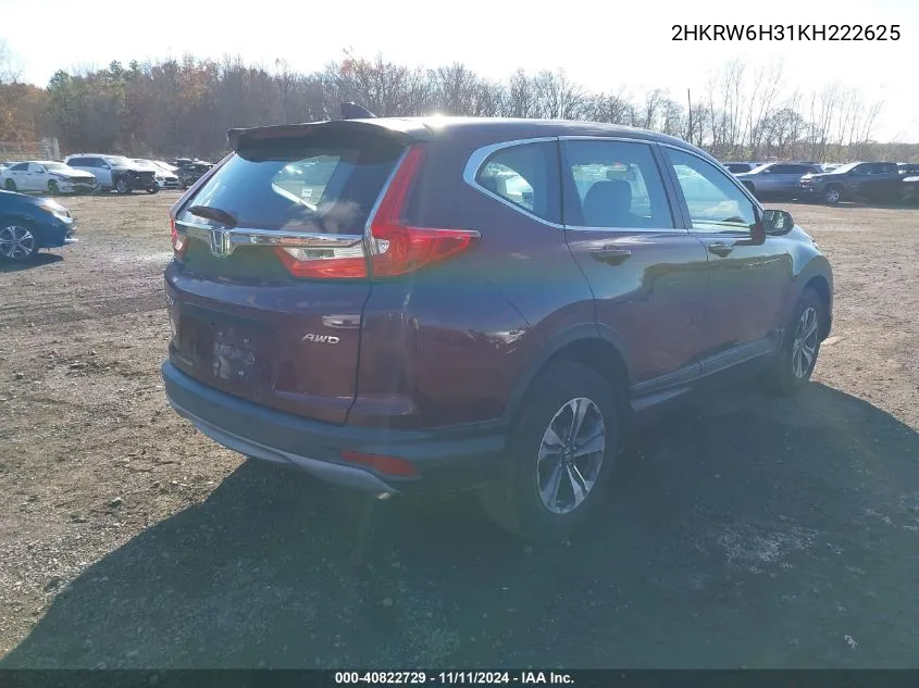 2019 Honda Cr-V Lx VIN: 2HKRW6H31KH222625 Lot: 40822729