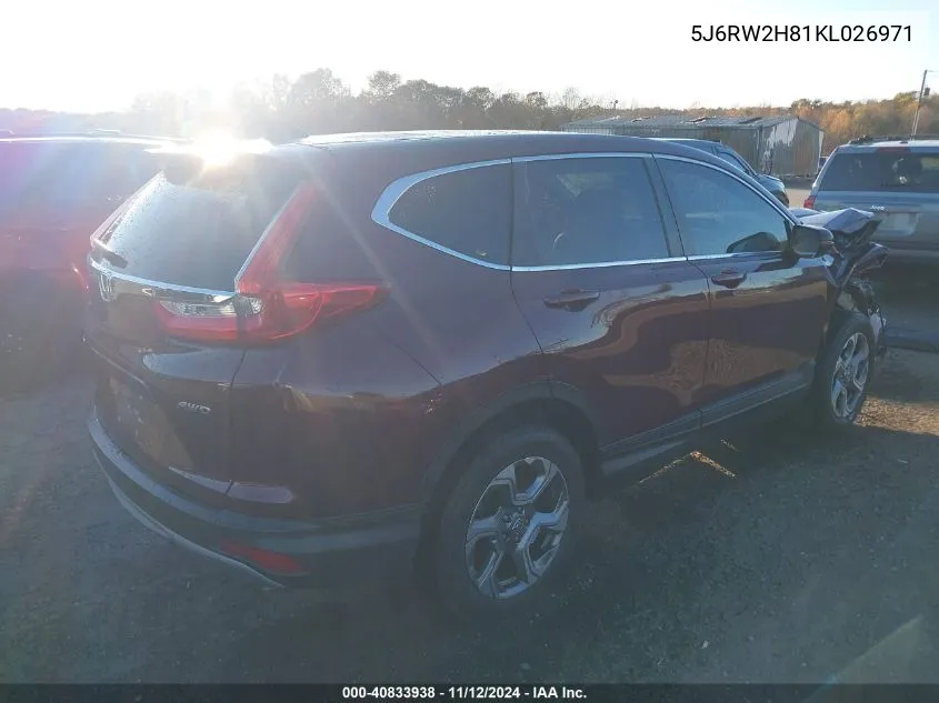 2019 Honda Cr-V Ex-L VIN: 5J6RW2H81KL026971 Lot: 40833938