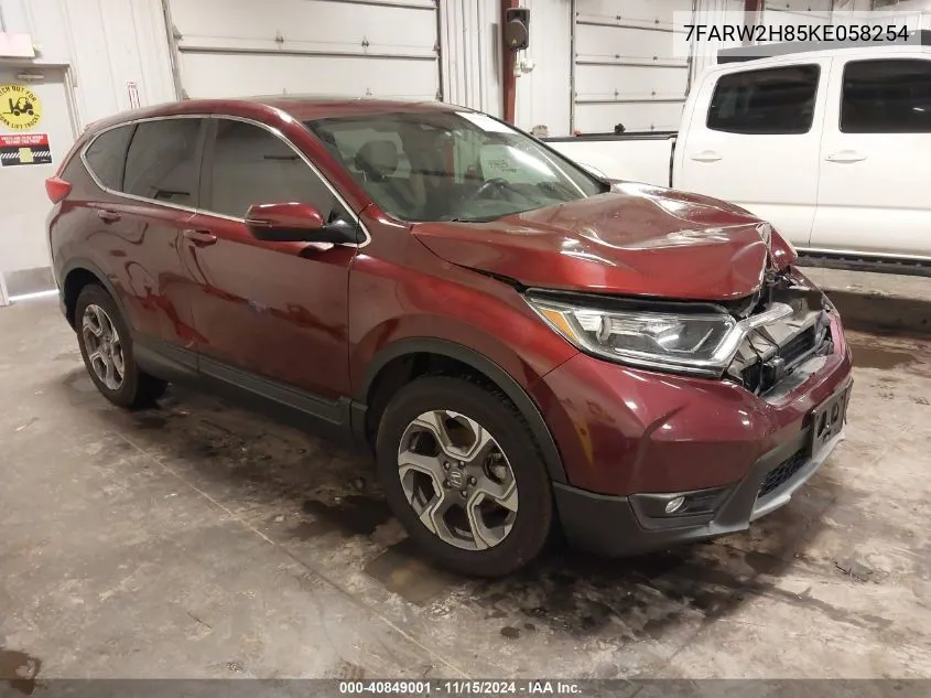 2019 Honda Cr-V Ex-L VIN: 7FARW2H85KE058254 Lot: 40849001