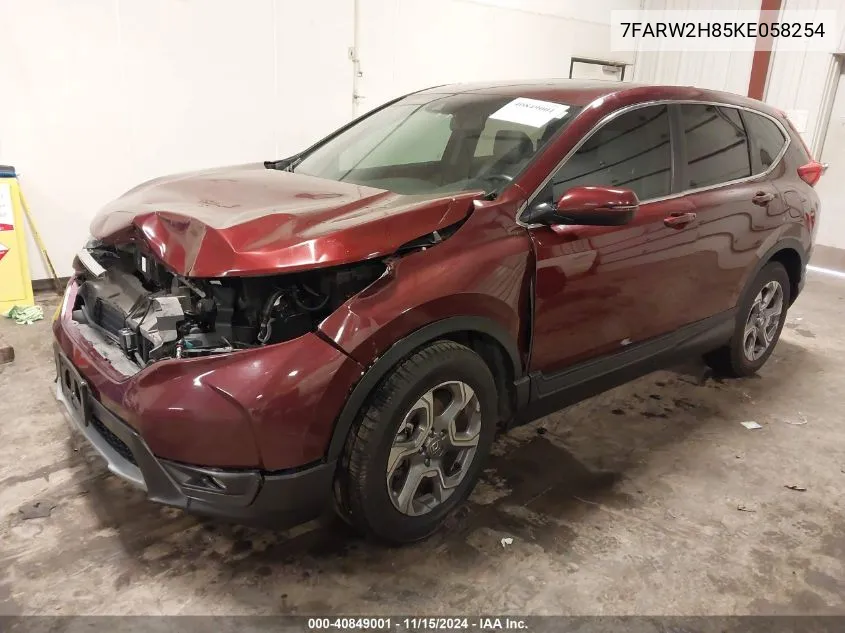 2019 Honda Cr-V Ex-L VIN: 7FARW2H85KE058254 Lot: 40849001