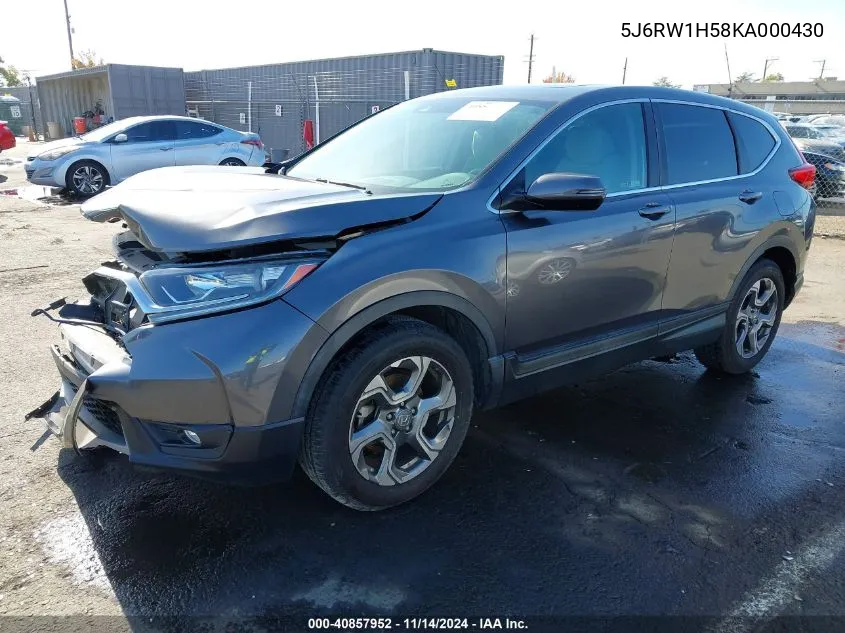 2019 Honda Cr-V Ex VIN: 5J6RW1H58KA000430 Lot: 40857952