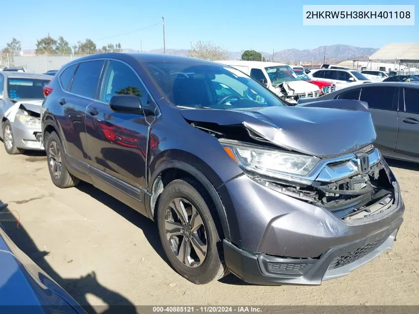 2019 Honda Cr-V Lx VIN: 2HKRW5H38KH401108 Lot: 40885121