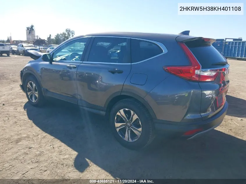 2019 Honda Cr-V Lx VIN: 2HKRW5H38KH401108 Lot: 40885121