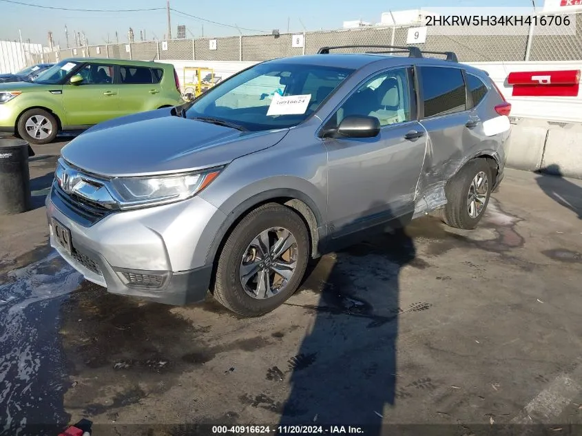 2019 Honda Cr-V Lx VIN: 2HKRW5H34KH416706 Lot: 40916624