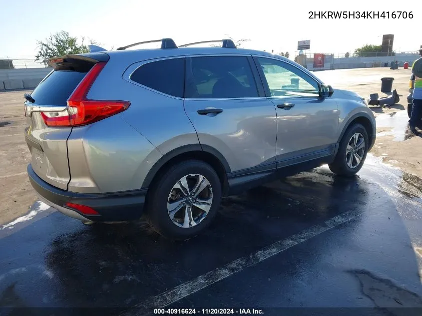 2019 Honda Cr-V Lx VIN: 2HKRW5H34KH416706 Lot: 40916624