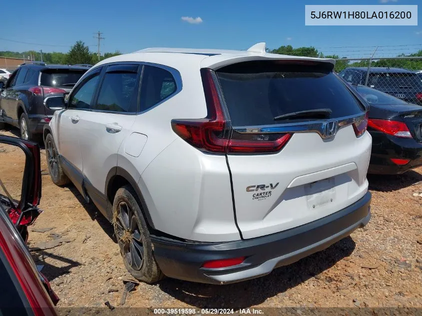 2020 Honda Cr-V 2Wd Ex-L VIN: 5J6RW1H80LA016200 Lot: 39519598