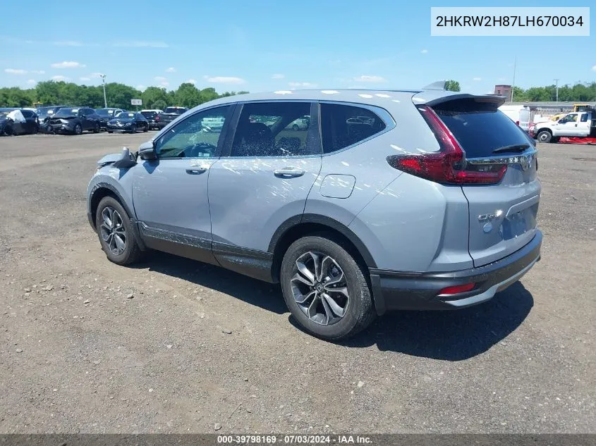 2020 Honda Cr-V Awd Ex-L VIN: 2HKRW2H87LH670034 Lot: 39798169