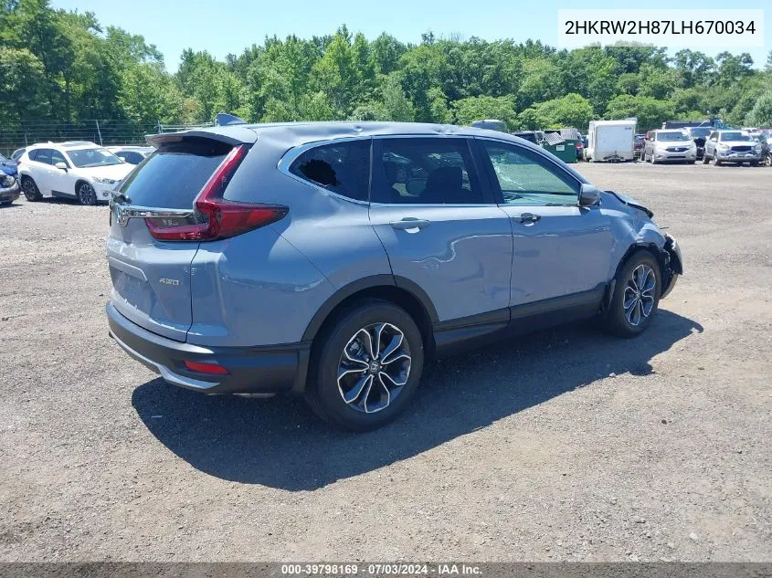 2020 Honda Cr-V Awd Ex-L VIN: 2HKRW2H87LH670034 Lot: 39798169